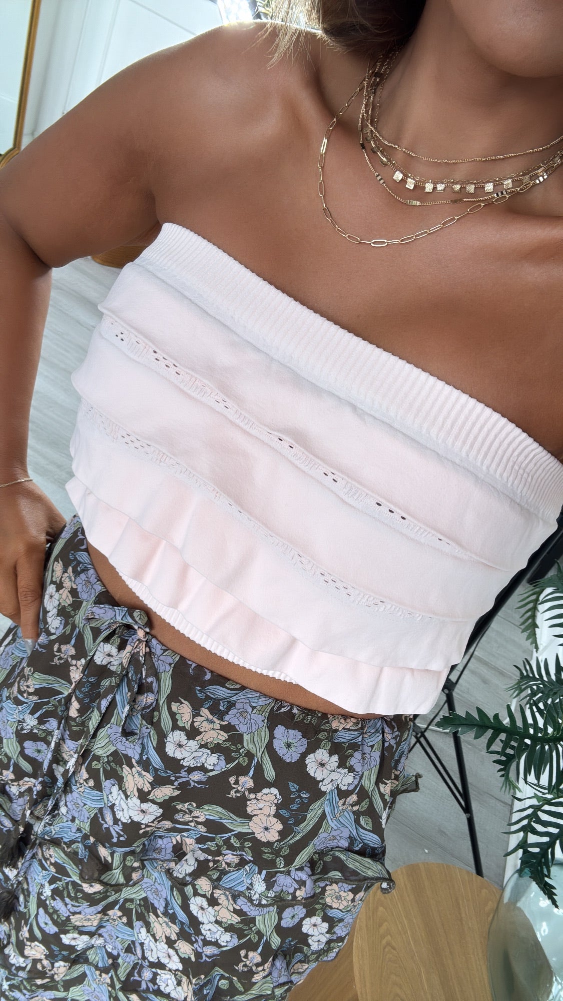 Layered Ruffled Tube Top, Peachy Pink