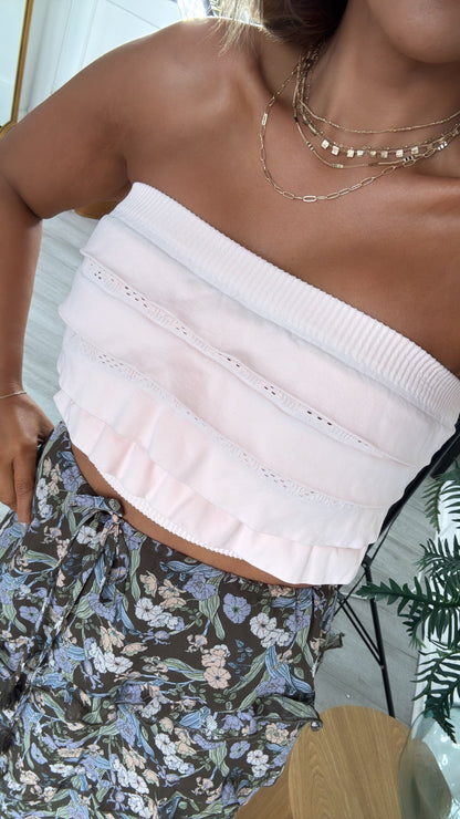 Layered Ruffled Tube Top, Peachy Pink