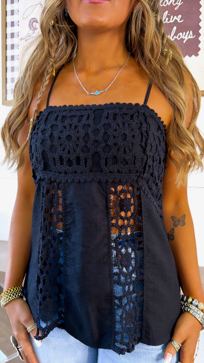 Bloom Bay Crochet Top, Black