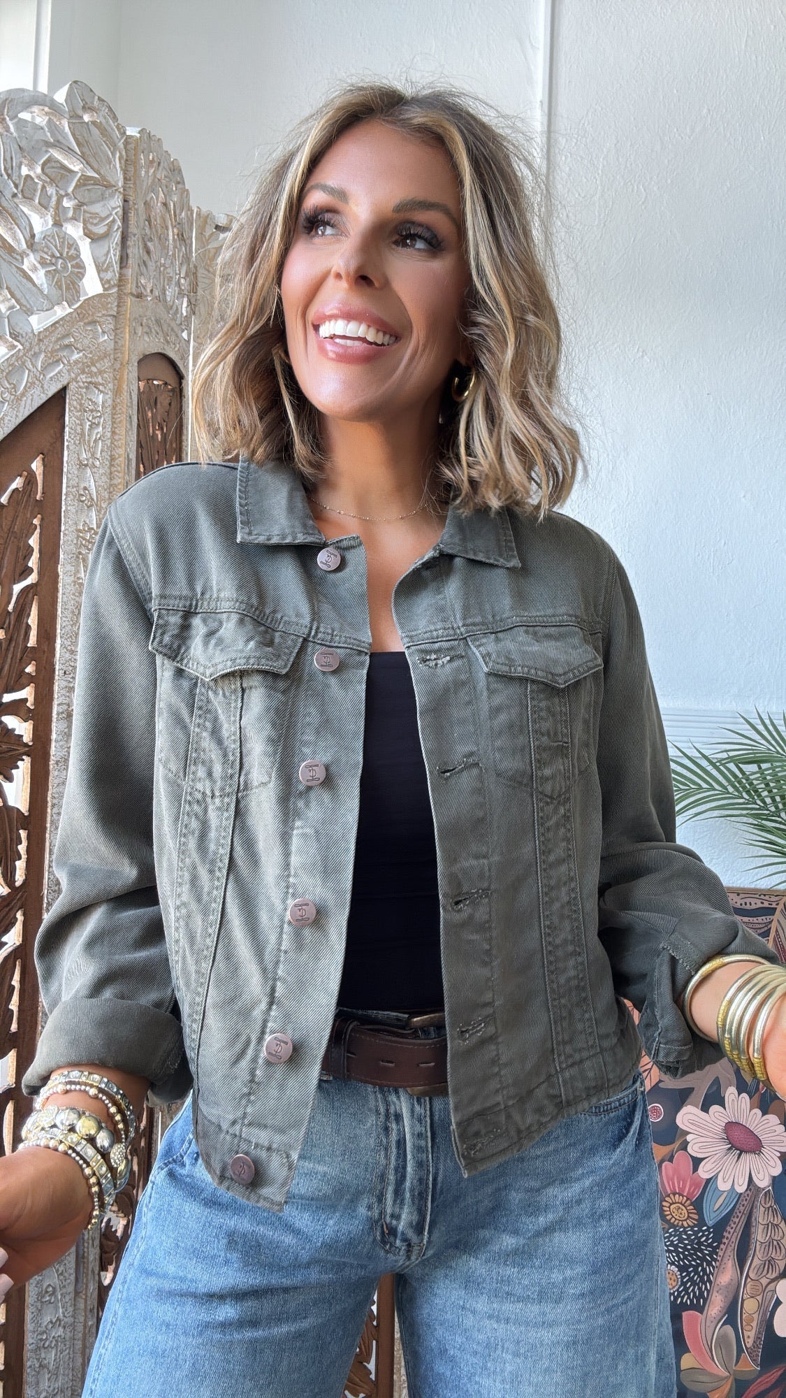 Low Fade Lightweight Denim Jacket, Olive