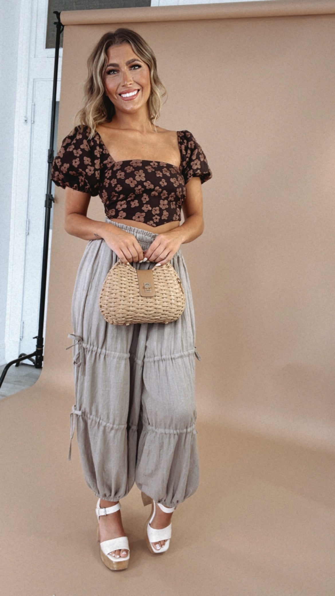 Ready or Not Balloon Sleeve Blouse, Brown