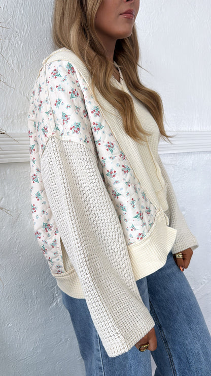 POL Floral Sleeve Sweater, Cream