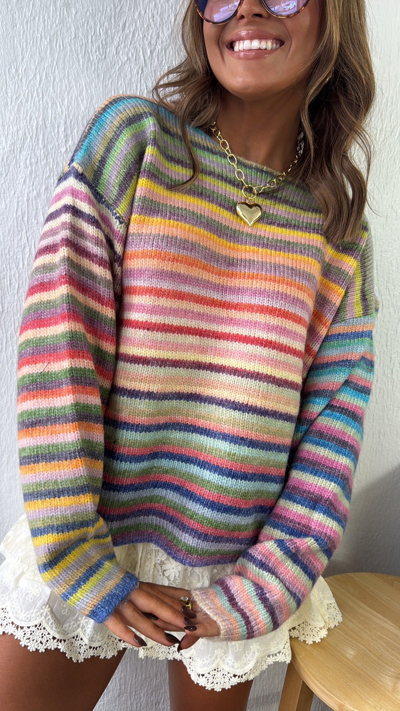 Painted Knit Striped Rainbow Sweater, Purple/Sky