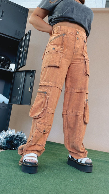 Mineral Washed Cargo Pants, Rust Orange