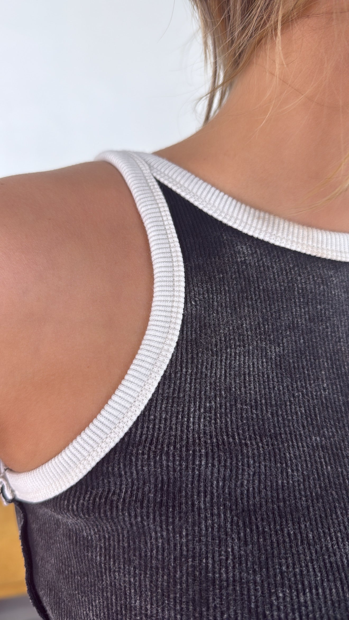 Layer It Washed Ribbed Tank Top, Black/White