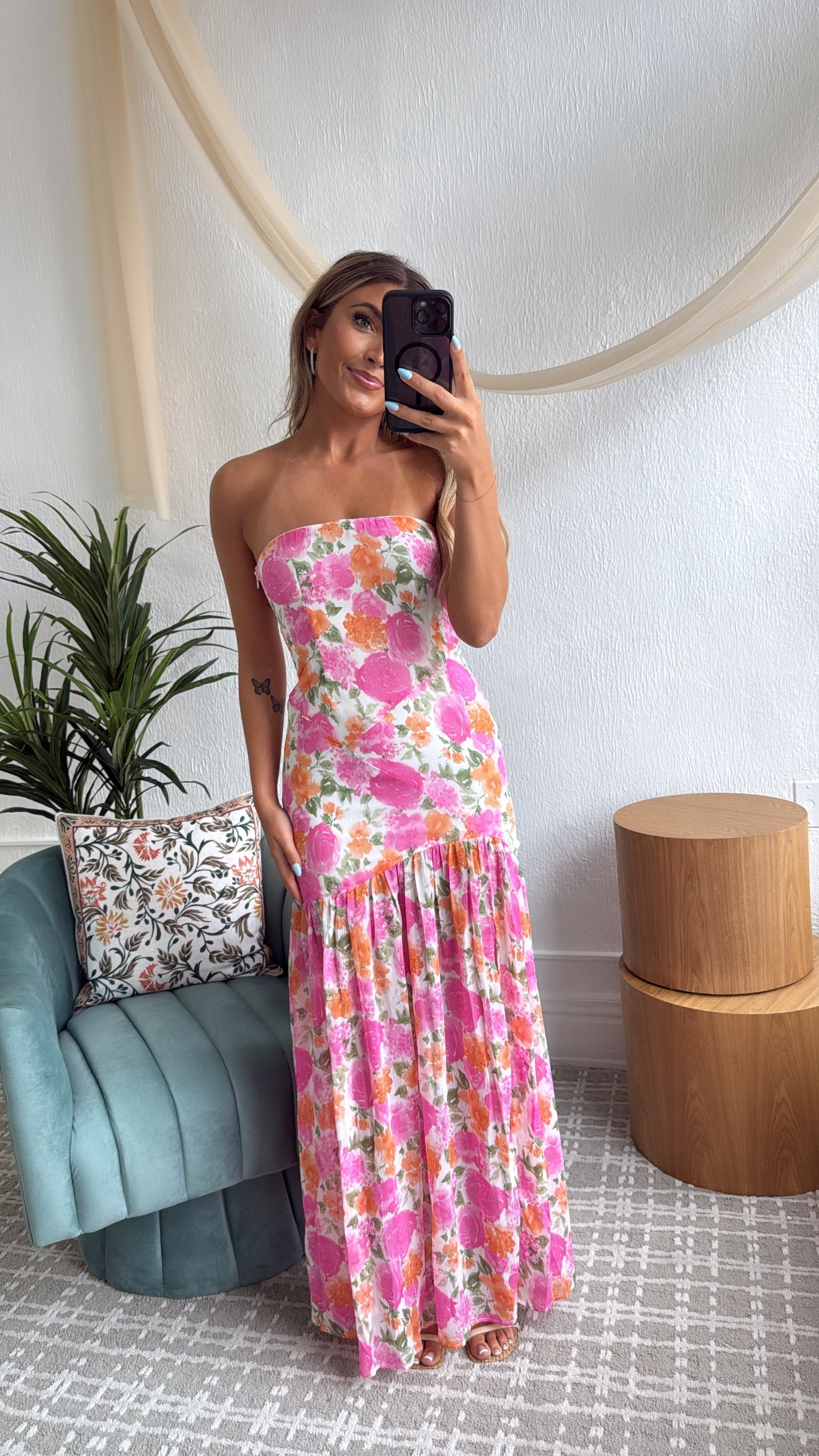 Maelis Midi Dress, Off- White & Pink