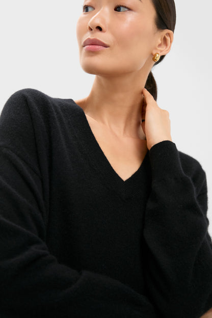 Black Emma Cashmere Boyfriend V-Neck Sweater