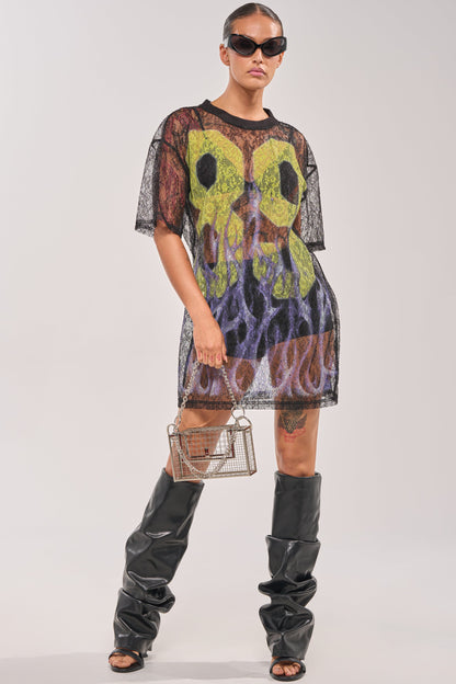 ALL THE RAGE LACE JERSEY MINI DRESS