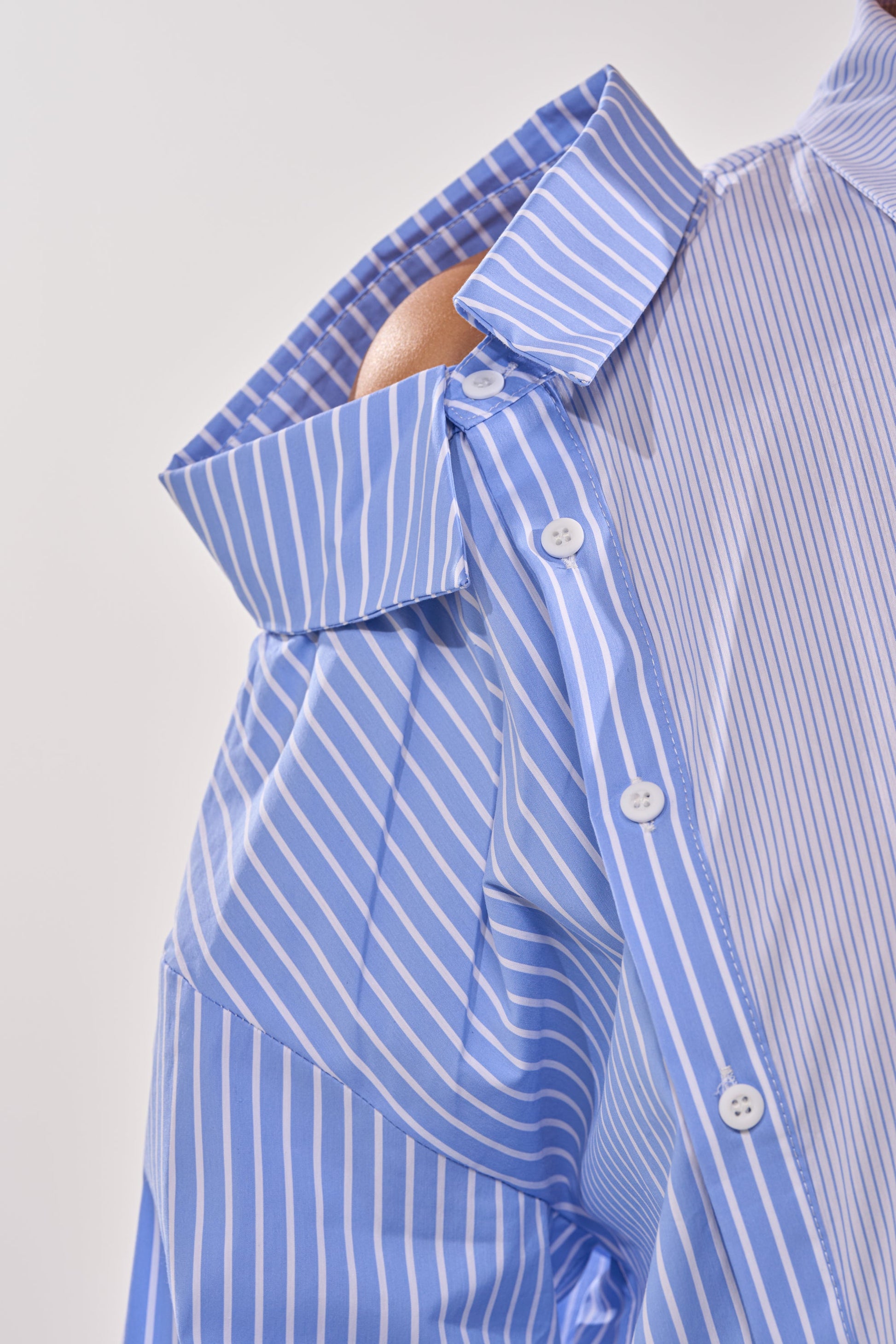 ALL OVER THE PLACE BLUE STRIPED BUTTON DOWN