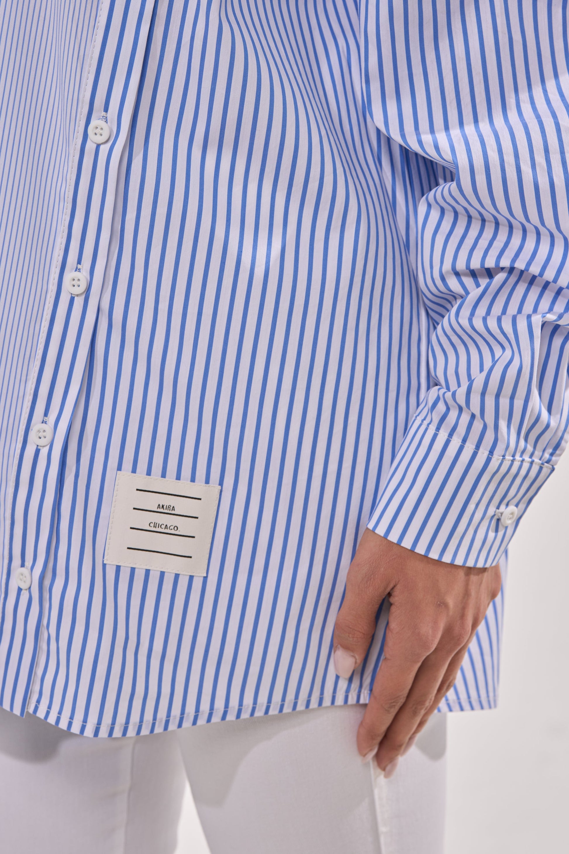 ALL OVER THE PLACE BLUE STRIPED BUTTON DOWN