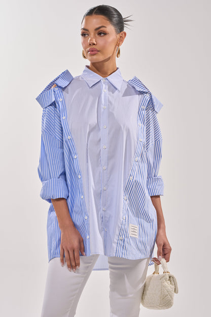 ALL OVER THE PLACE BLUE STRIPED BUTTON DOWN