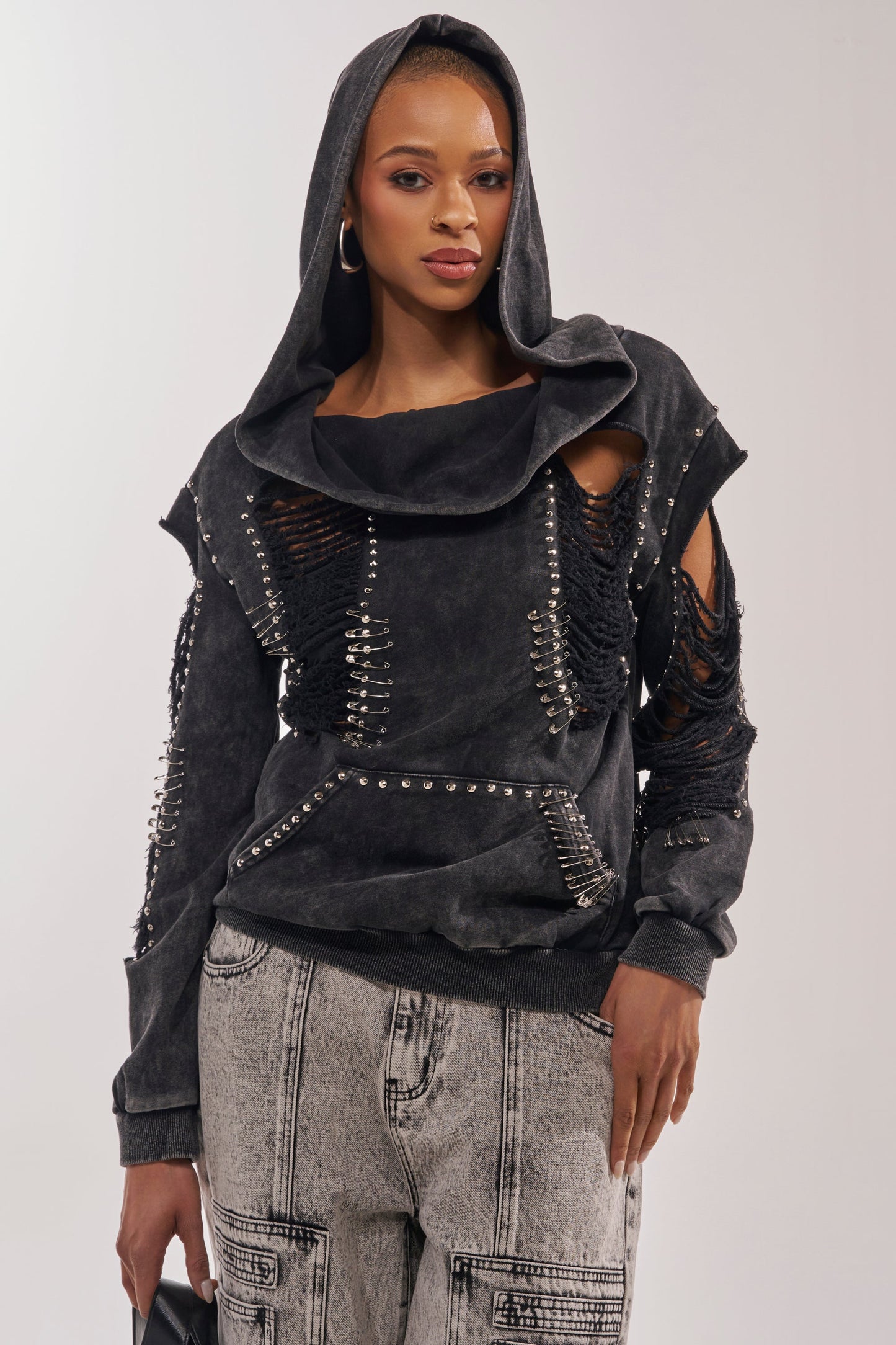 ALL TORN UP DISTRESSED OFF THE SHOULDER SWEATSHIRT