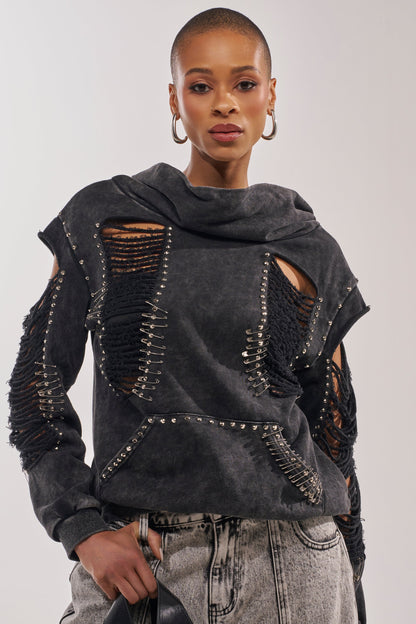 ALL TORN UP DISTRESSED OFF THE SHOULDER SWEATSHIRT