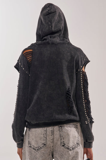 ALL TORN UP DISTRESSED OFF THE SHOULDER SWEATSHIRT