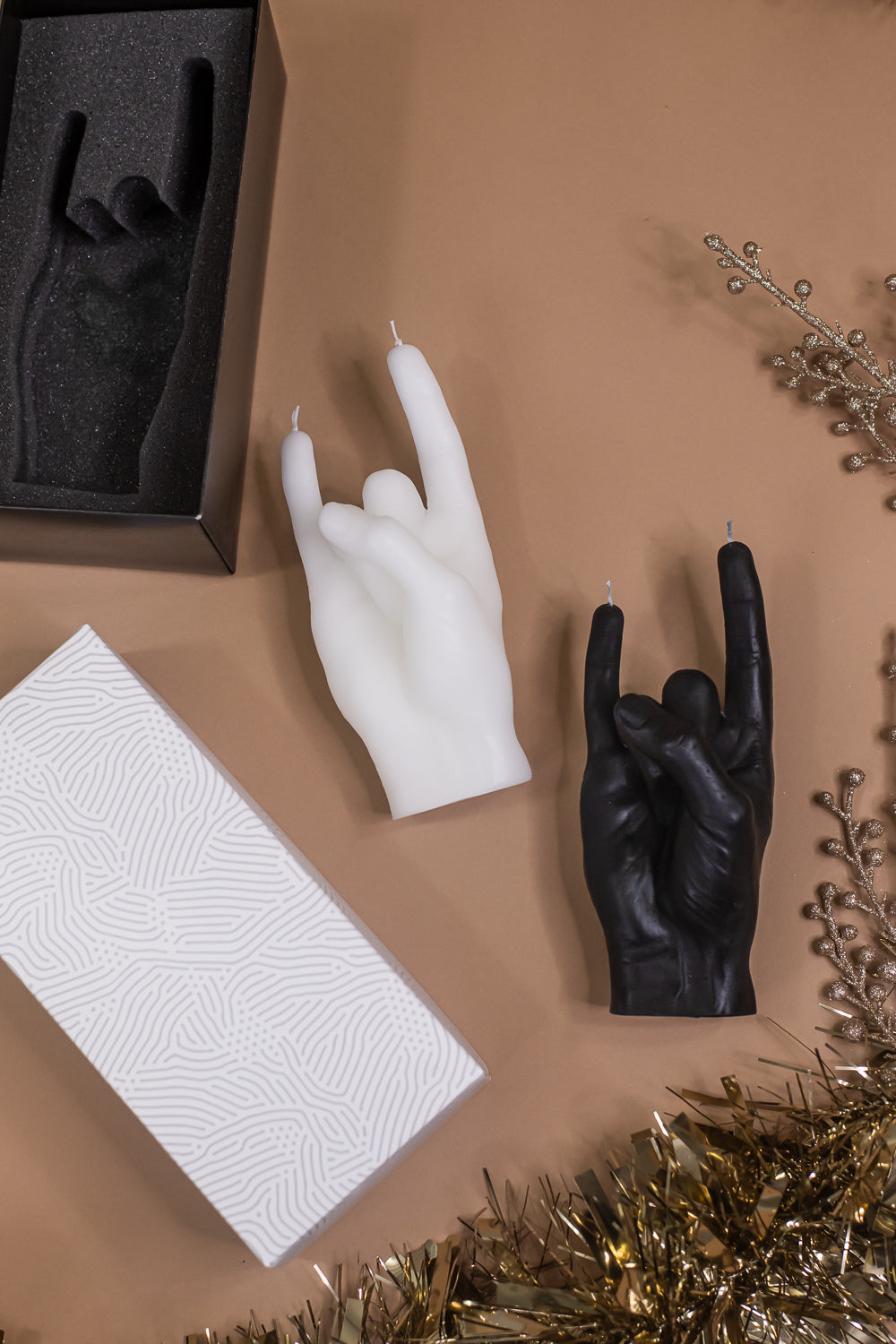 Hand Gesture Candle, Rock On Black