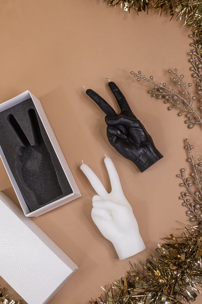 Hand Gesture Candle, Peace White