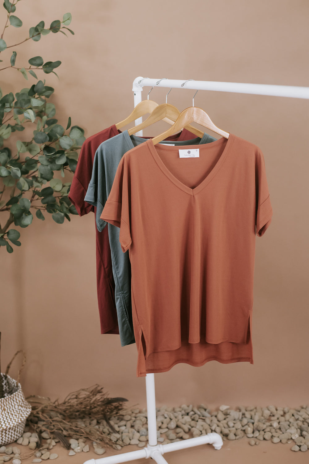 All Basic V Neck Tee, Khaki