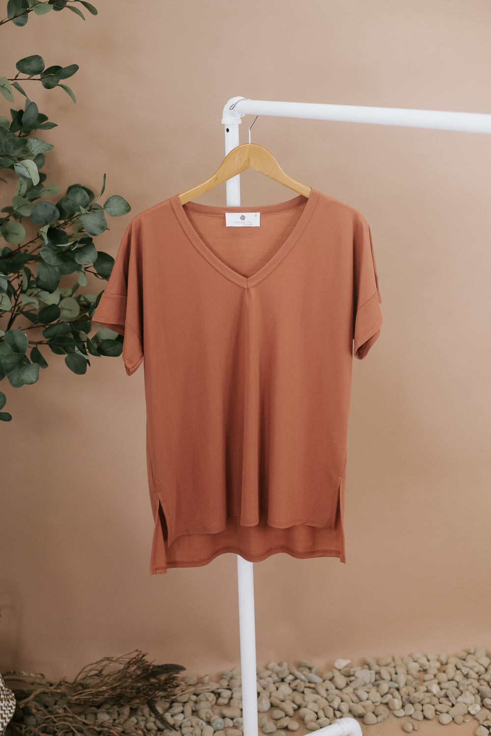 All Basic V Neck Tee, Khaki