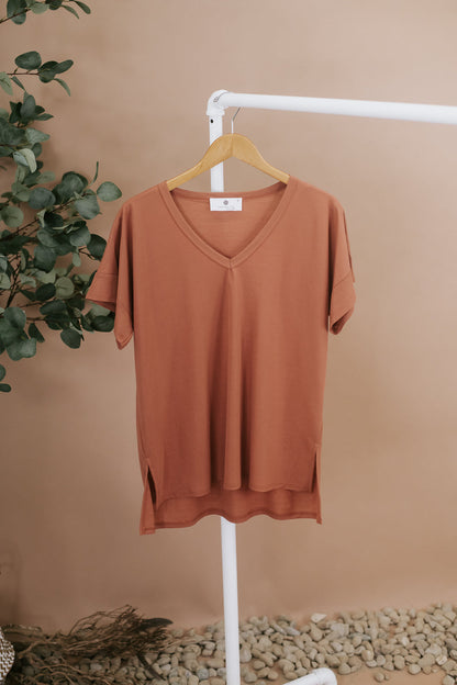All Basic V Neck Tee, Khaki