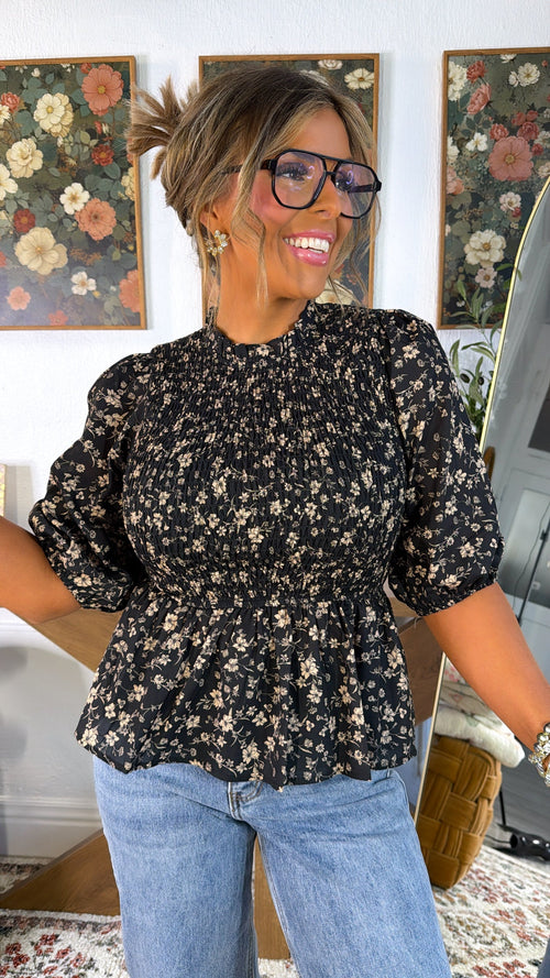 Opal Mae Floral Blouse, Black Multi