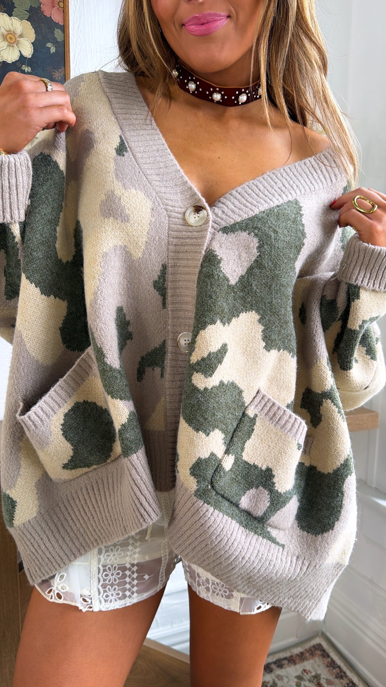 Camo Chill Cardigan, Taupe