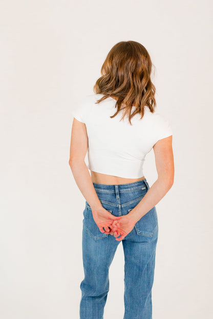 Square Neck Cropped Seamless Tee・White
