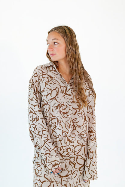 Sketchbook Floral Button Up Top