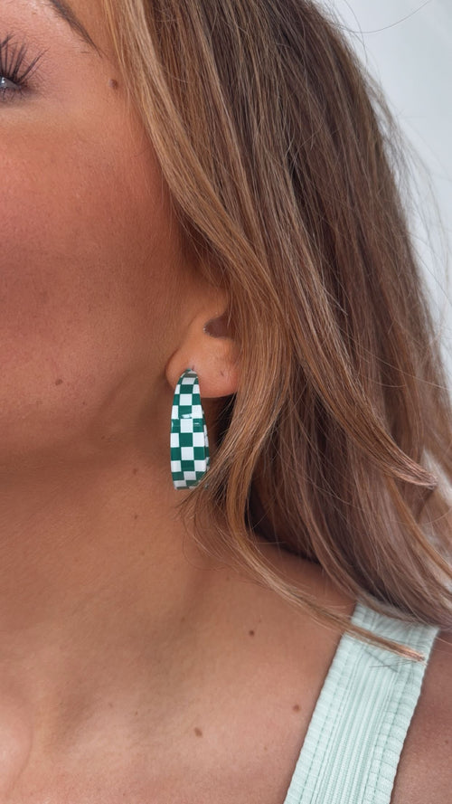 Checkered Hoop Earring, Green