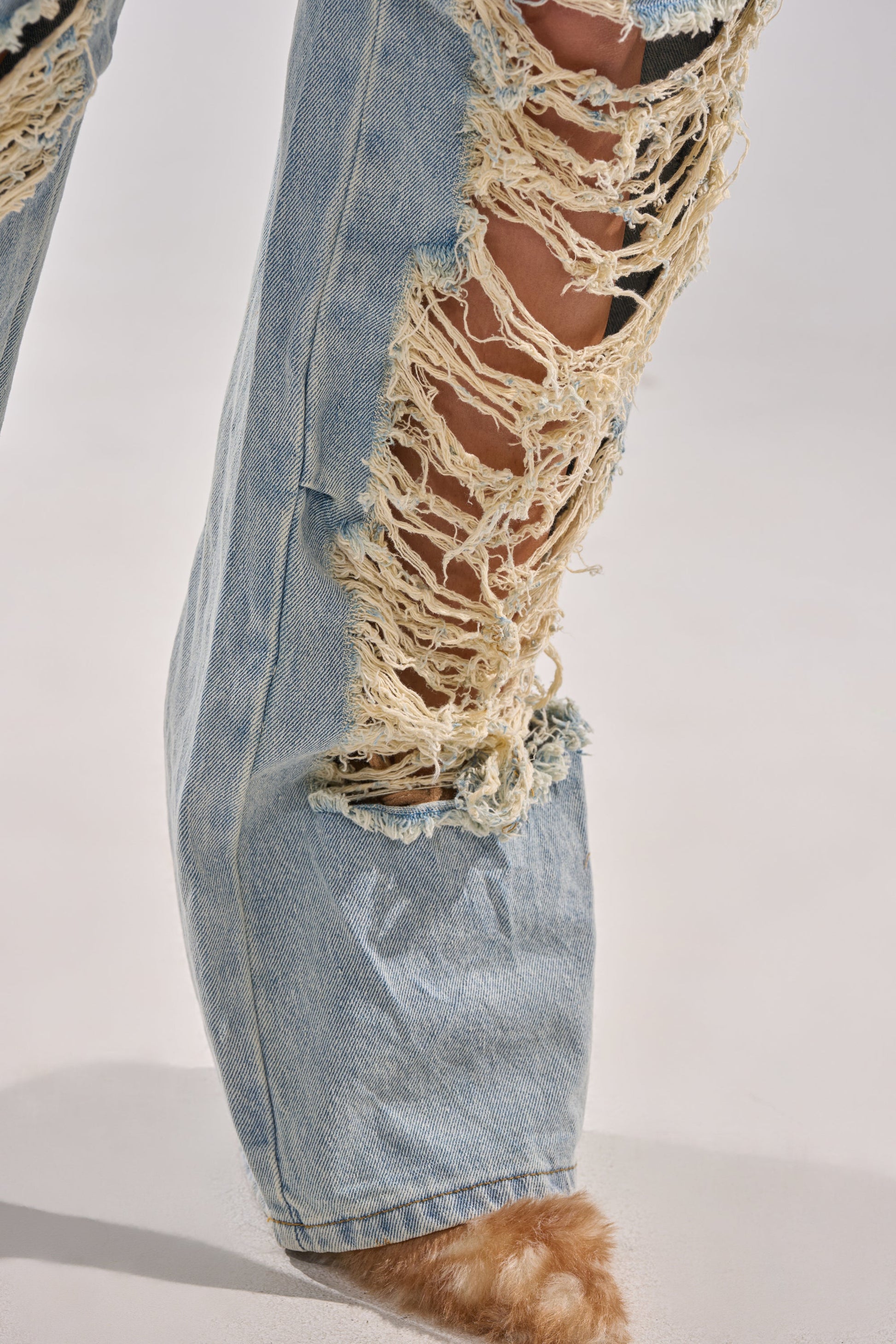 ALMA DISTRESSED DENIM CARGO PANTS