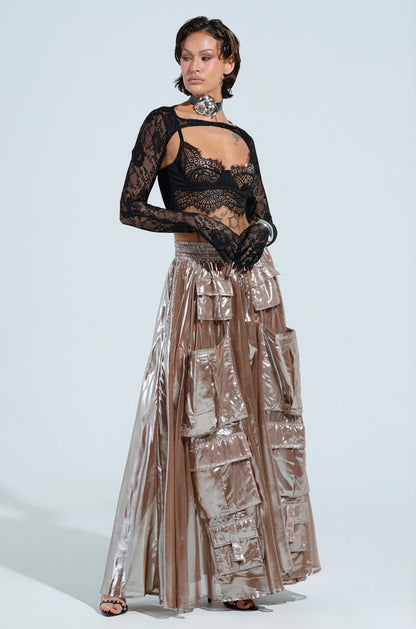 ALL I NEED METALLIC MAXI CARGO SKIRT
