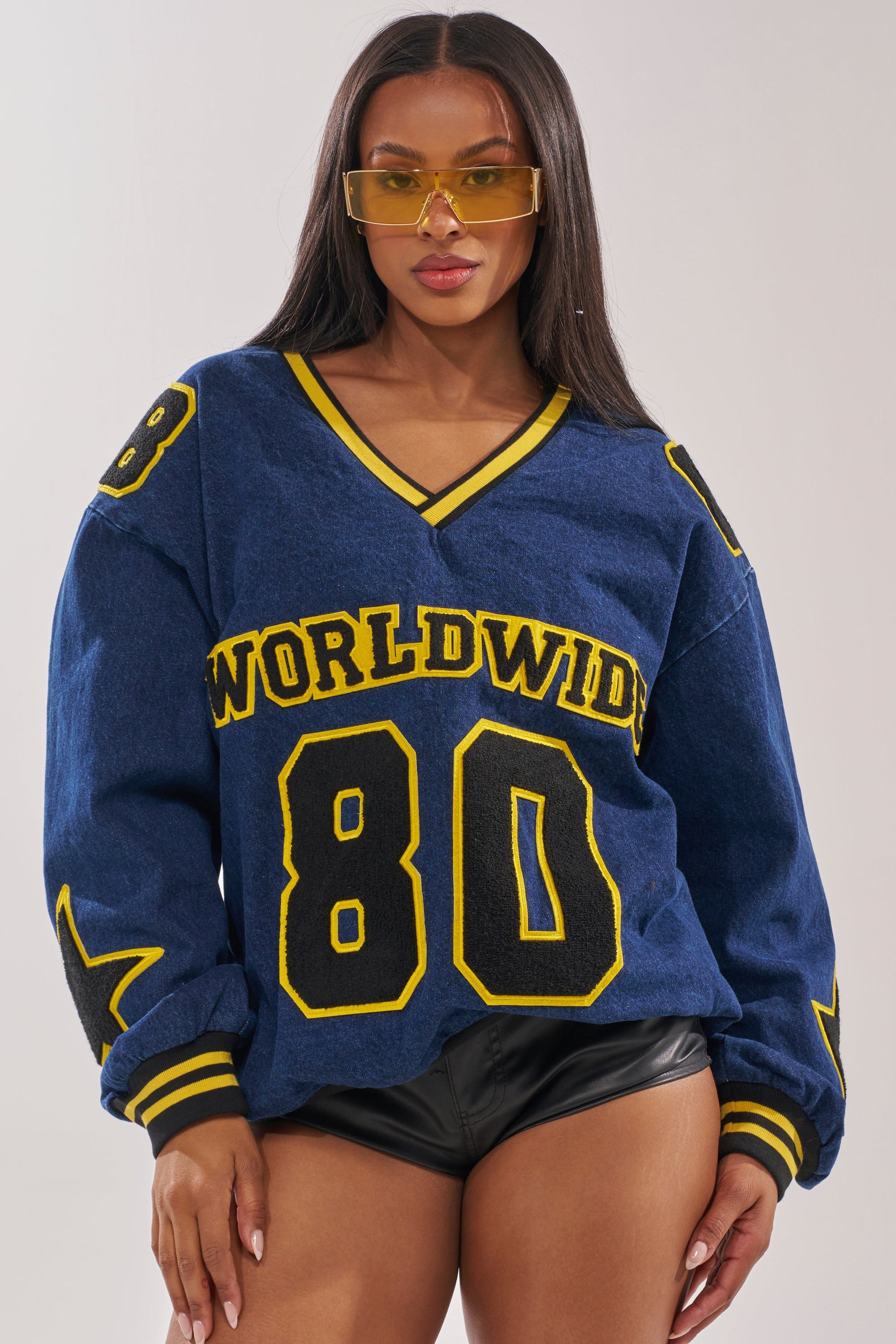 ALL AROUND THE WORLD DENIM SWEATSHIRT IN DARK BLUE