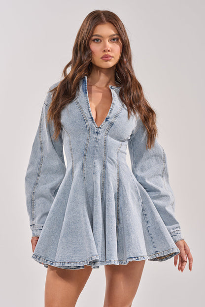 ALL ABOUT MY BUSINESS DENIM MINI DRESS