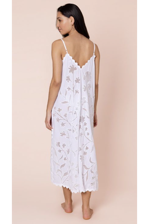 Juliet Dunn Poplin & Net Floral Cutwork Slip Dress with Ric Rac - White