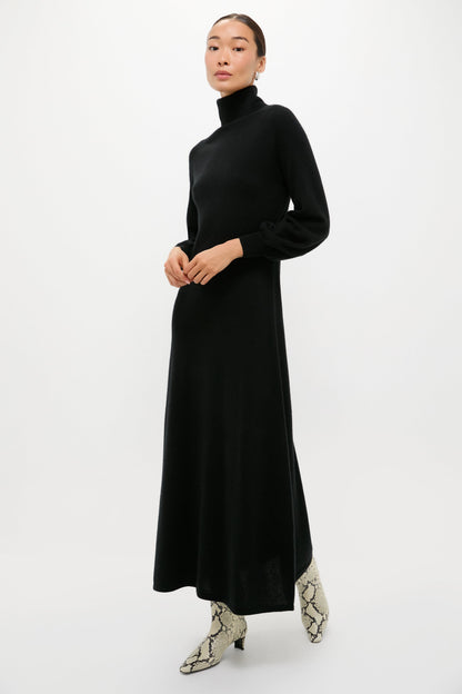 Black Cashmere Turtleneck Maxi Dress