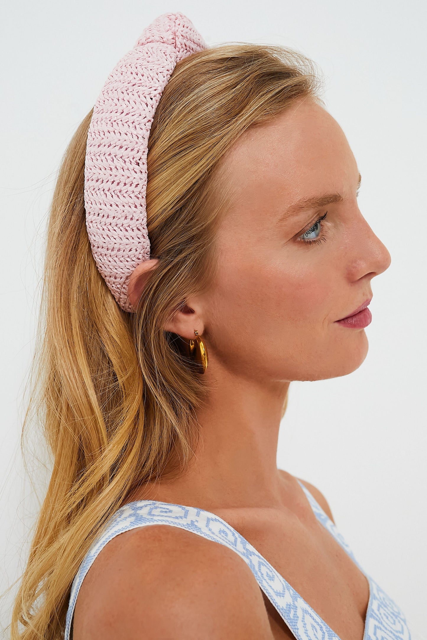 Blush Raffia Slim Knotted Headband