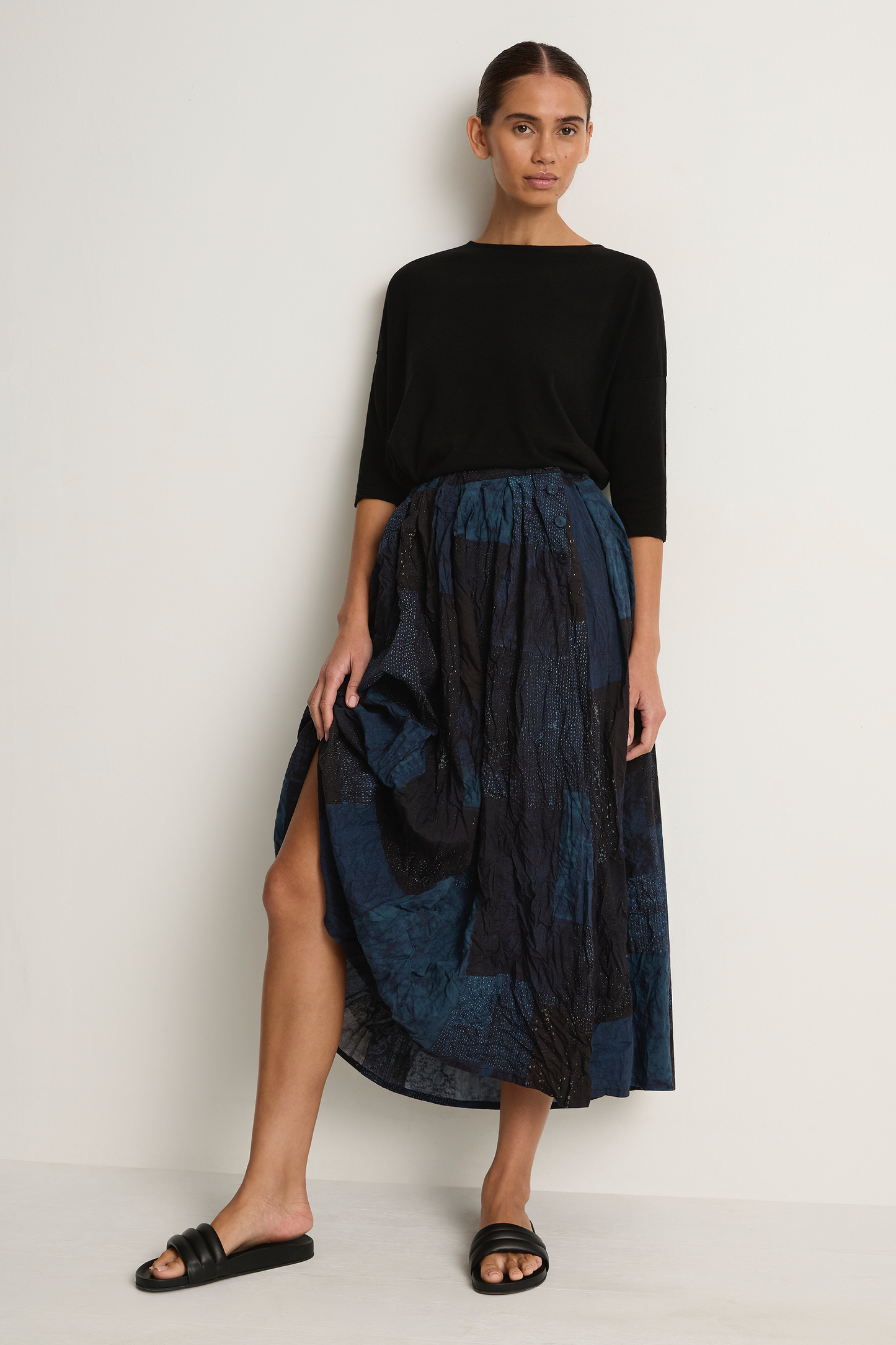 Pas De Calais Tsugihagi Print Skirt - Navy
