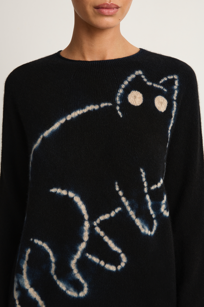 Suzusan Cashmere Seamless Long Pullover - Mokume Shibori Cat Black / Sand