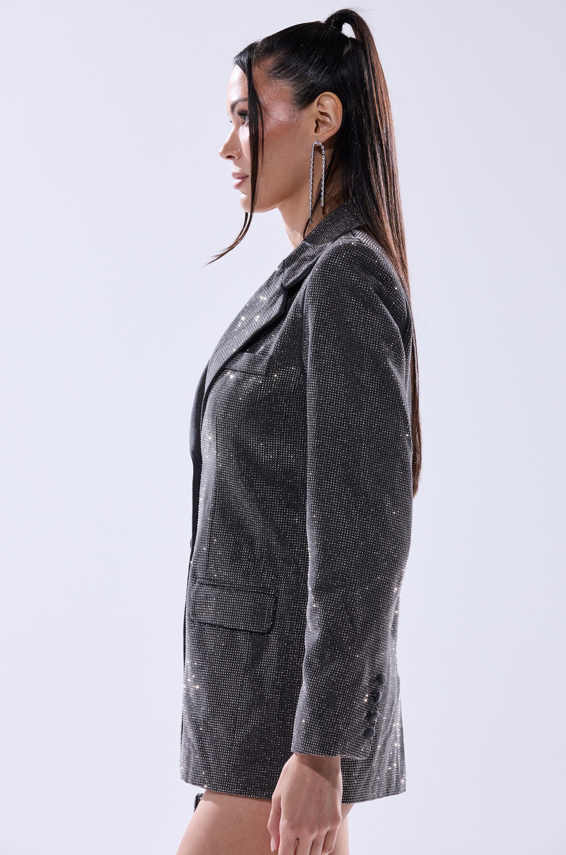 ALL EYES ON ME EMBELLISHED DENIM BLAZER