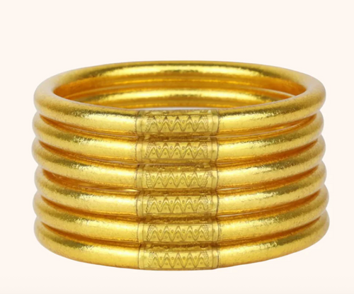 BuDhaGirl: Gold All Weather Bangle (Set of 6)- Serenity Prayer