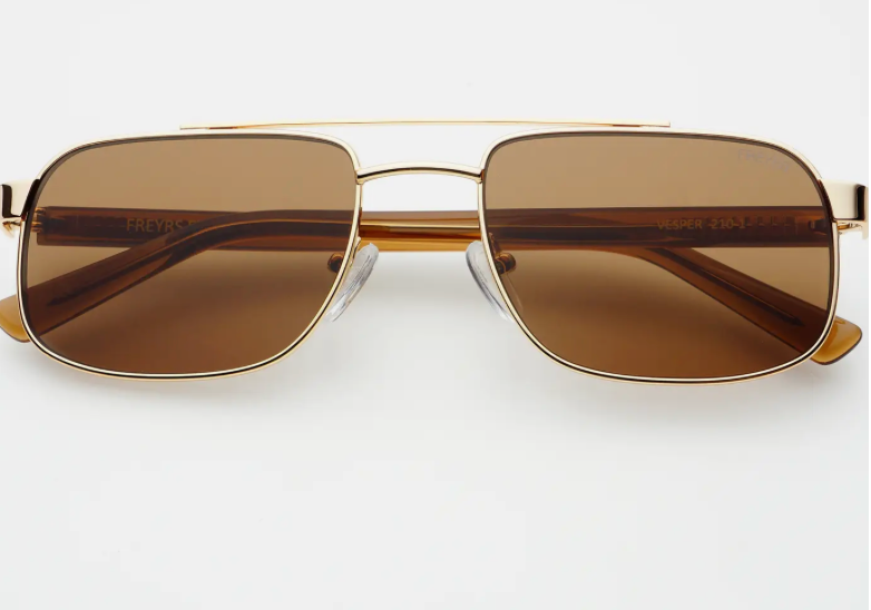 FREYRS: Vesper Unisex Aviator Sunglasses, Gold/ Solid Brown