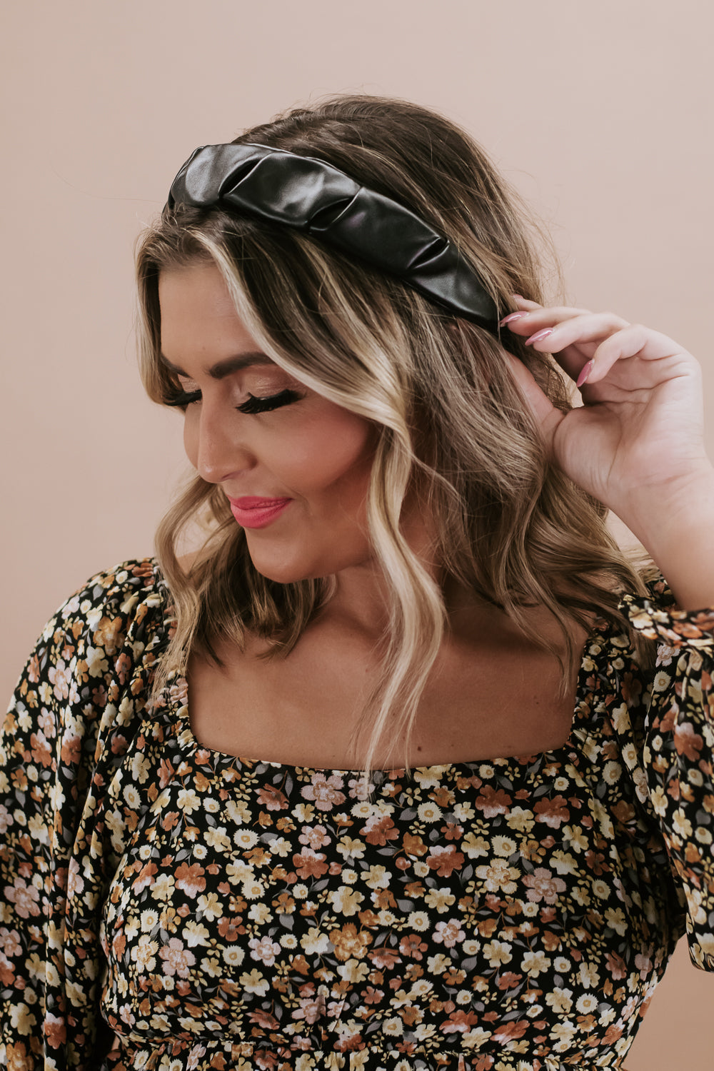 Faux Leather Wrapped Headband, Black