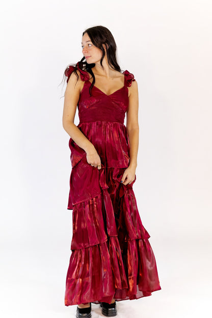 Collina Tiered Satin Maxi