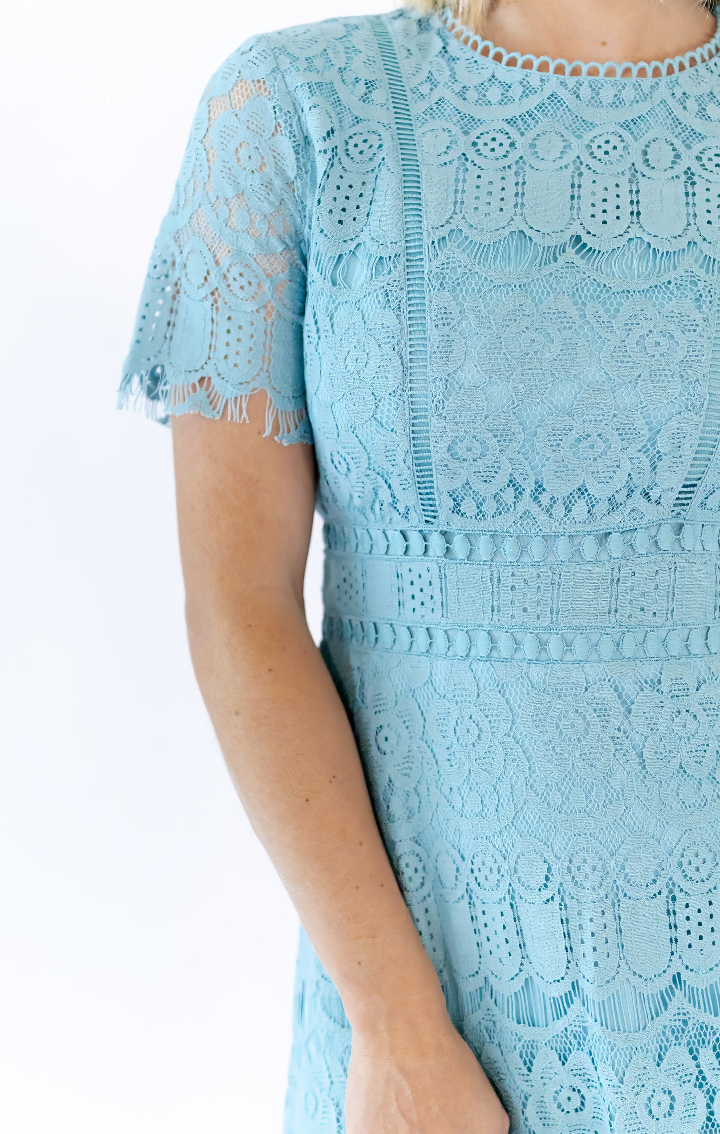 Joy Scalloped Lace Dress · Teal