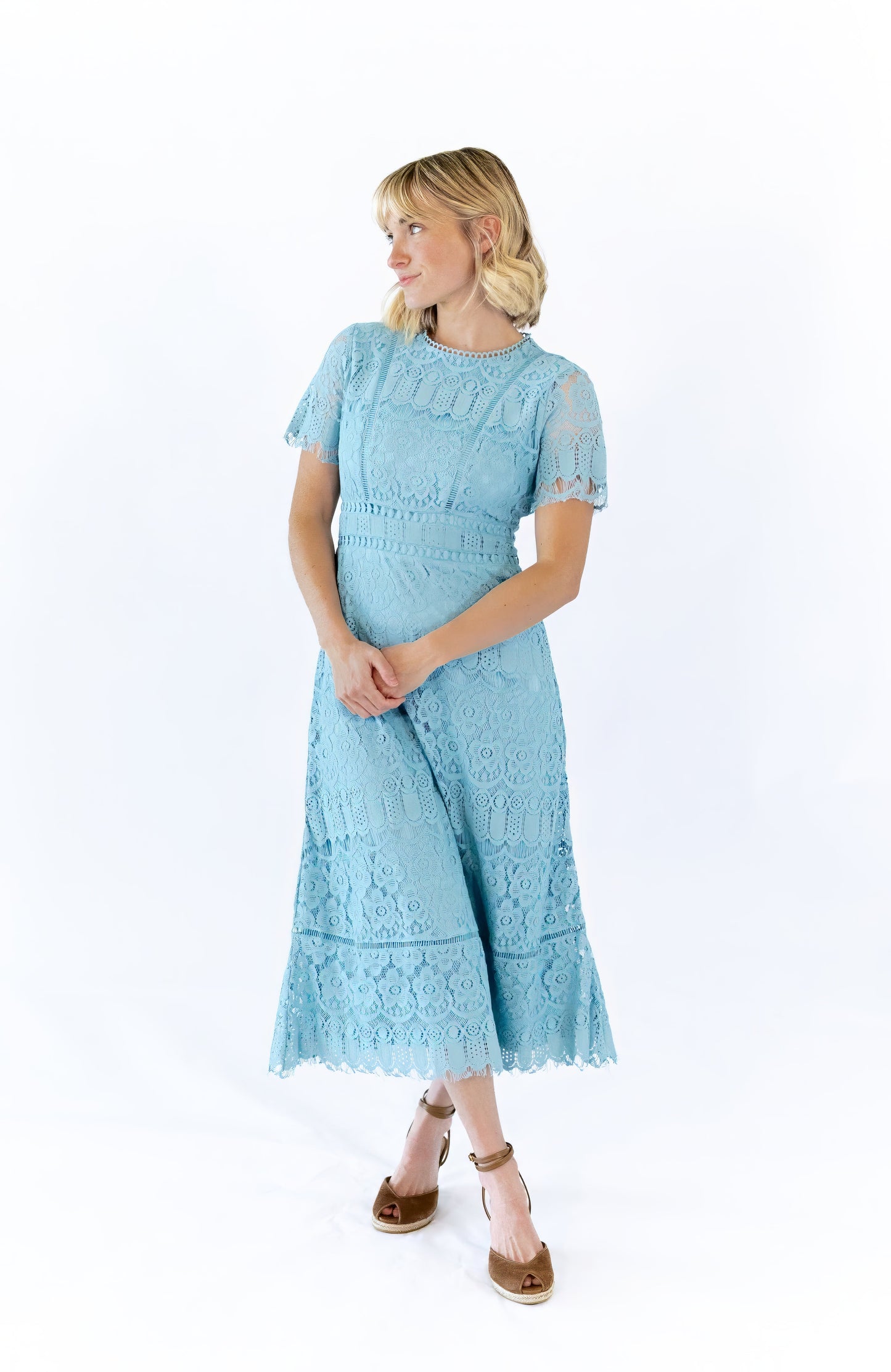 Joy Scalloped Lace Dress · Teal