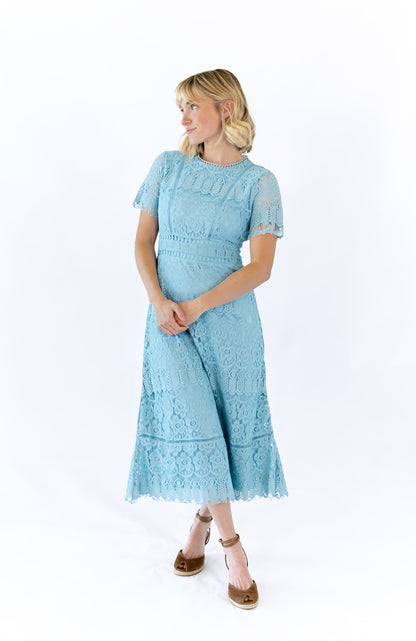 Joy Scalloped Lace Dress · Teal