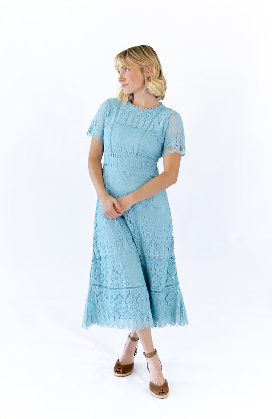Joy Scalloped Lace Dress · Teal