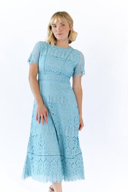 Joy Scalloped Lace Dress · Teal
