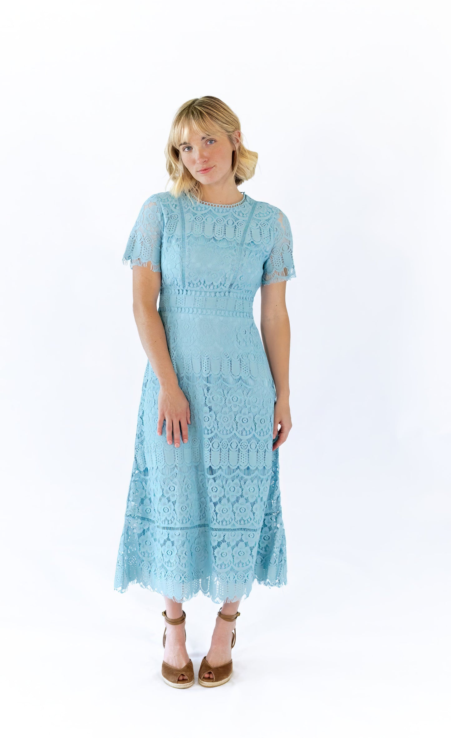 Joy Scalloped Lace Dress · Teal