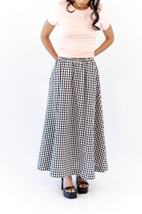 Iris Gingham Midi Skirt · Black