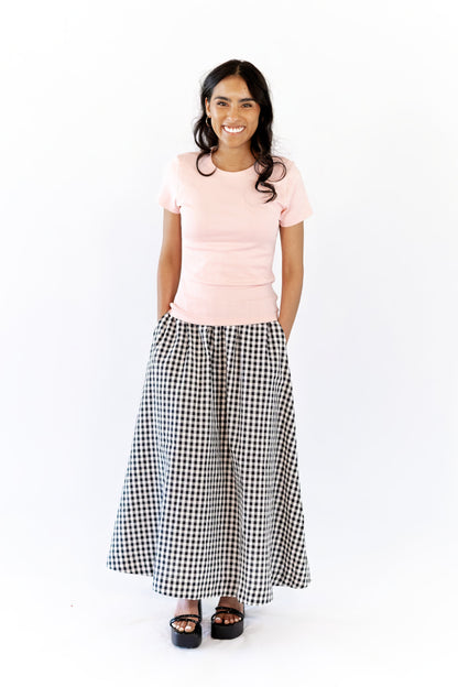 Iris Gingham Midi Skirt · Black